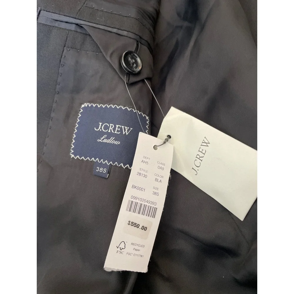 J. Crew Black Ludlow Modern slim-fit suit jacket in Italian wool 38S NEW